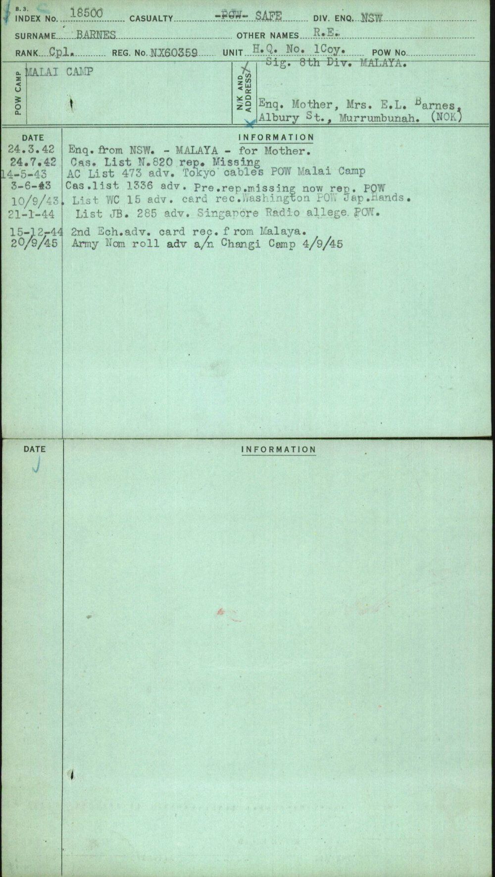 Barnes, R E, NX60359