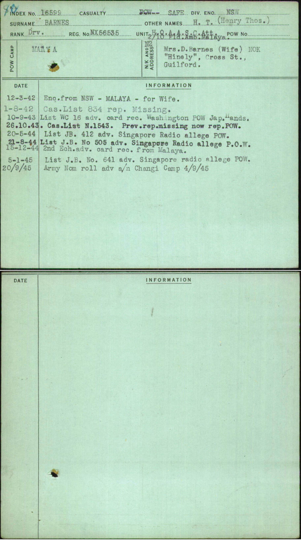 Barnes, H T (Henry Thos), NX56535