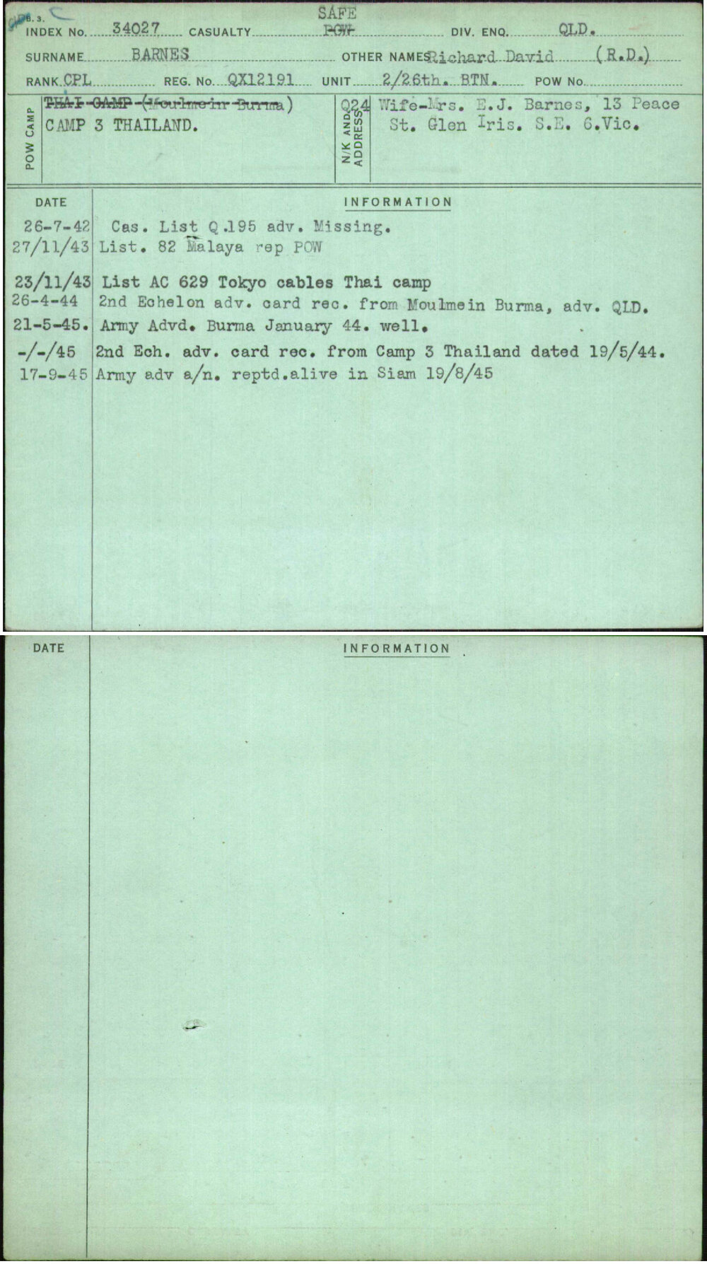 Barnes, Richard David (R D), QX12191