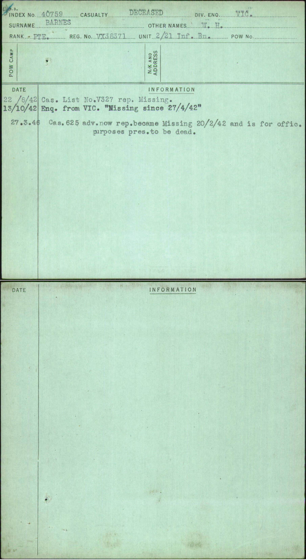 Barnes, W H, VX38371