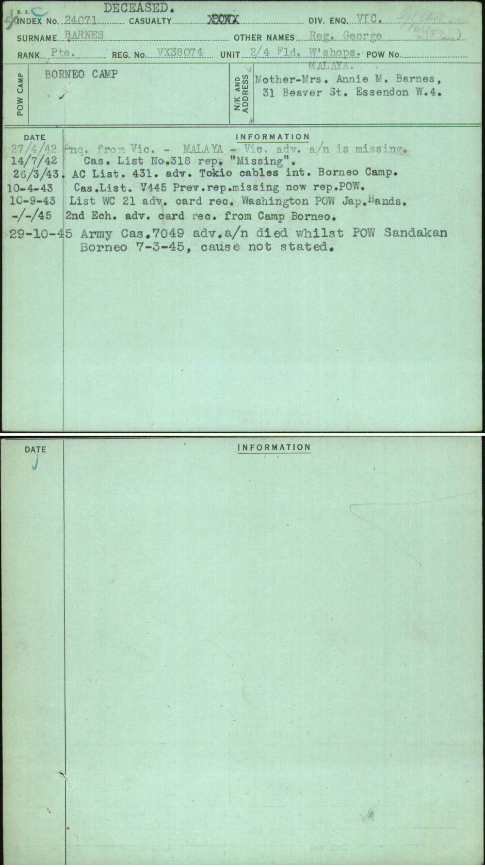 Barnes, Reg George, VX38074