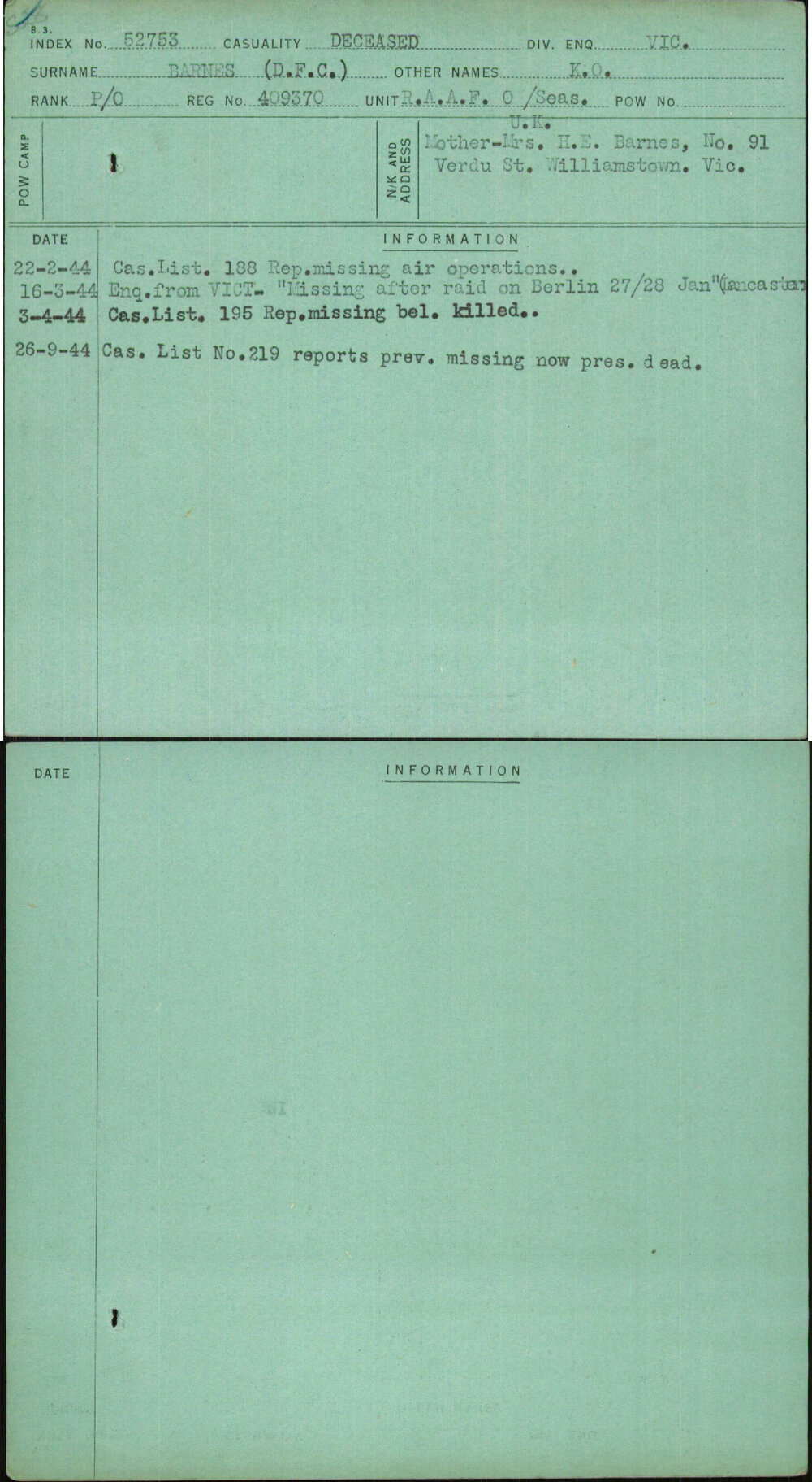 Barnes (Dfc), K O, 409370