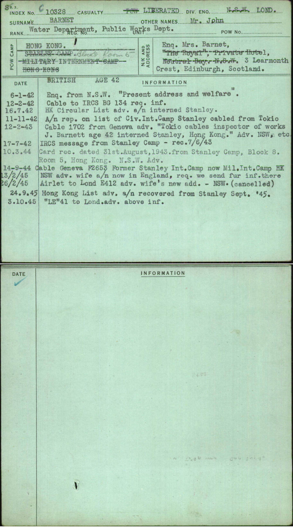Barnet, Mr John, [No Service Number]
