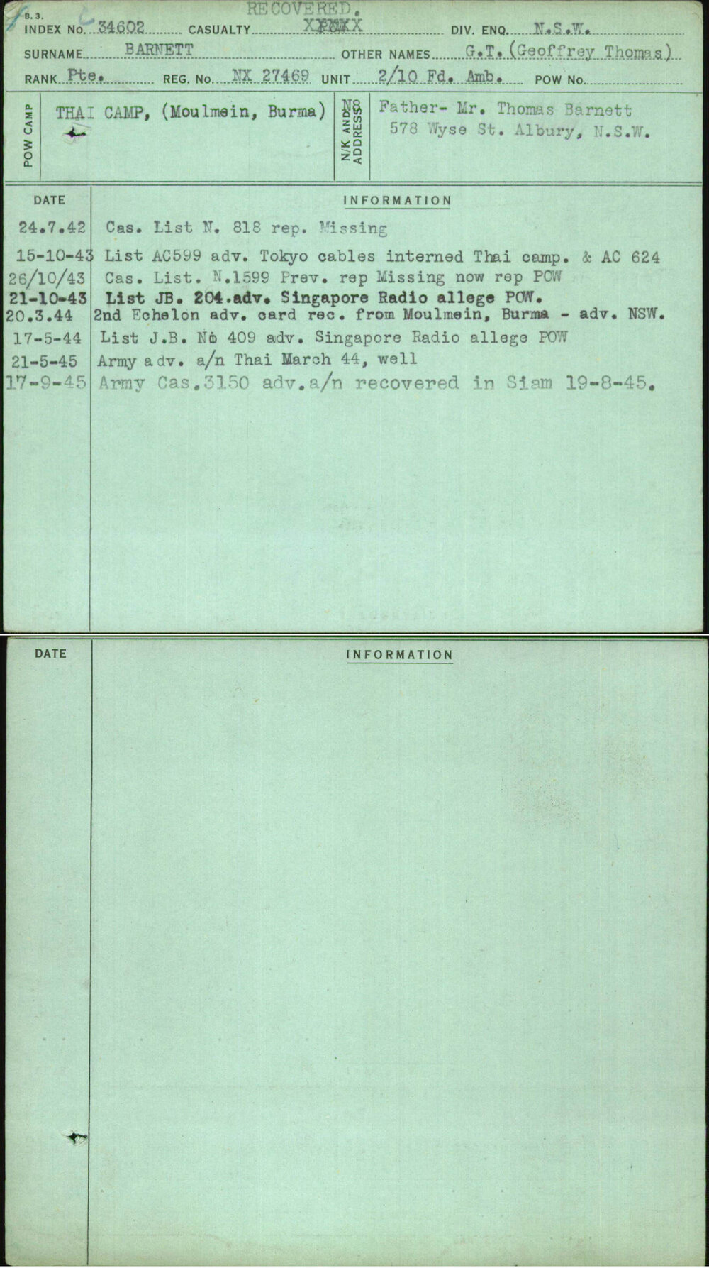 Barnett, G T (Geoffrey Thomas), NX27469
