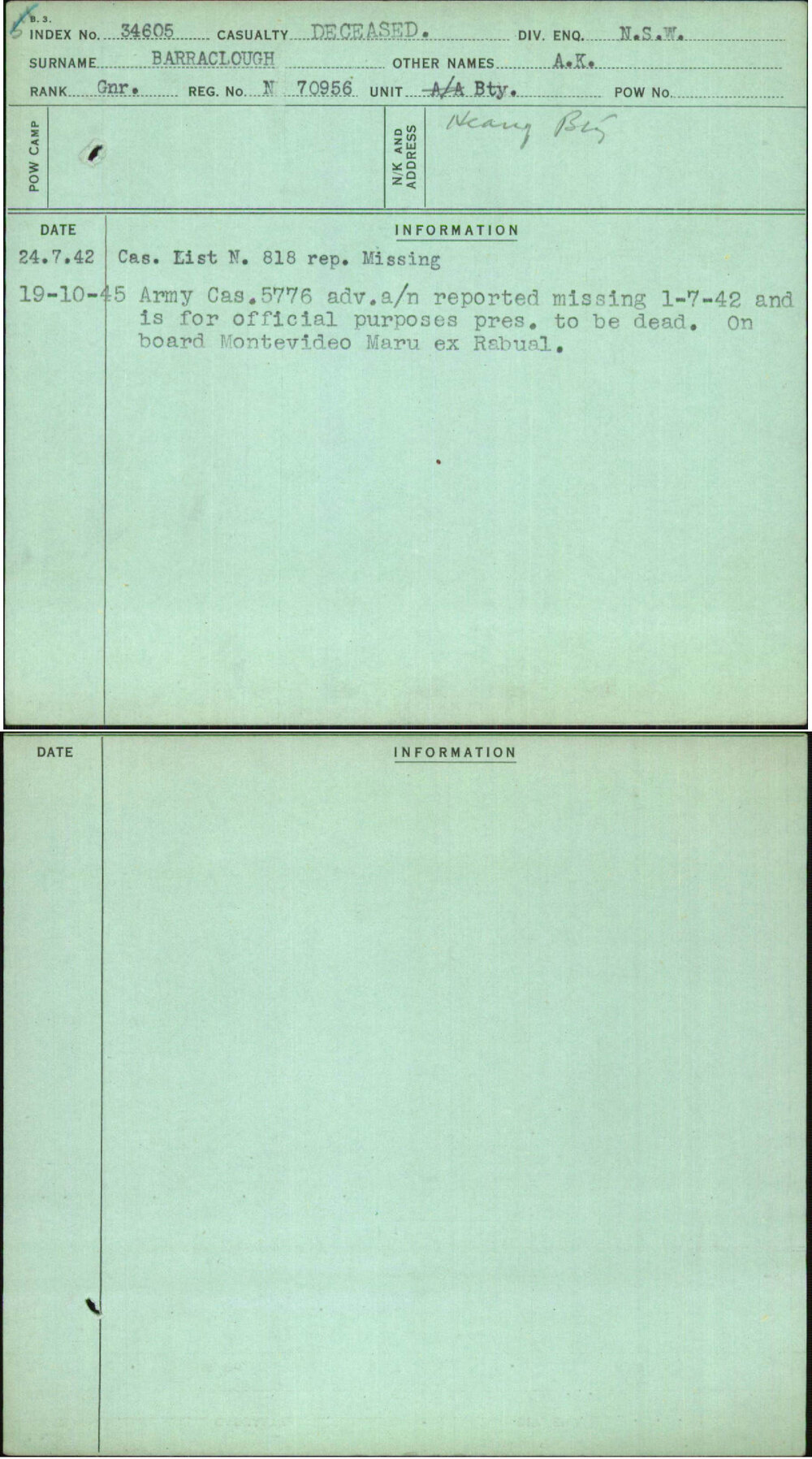 Barraclough, A K, N70956