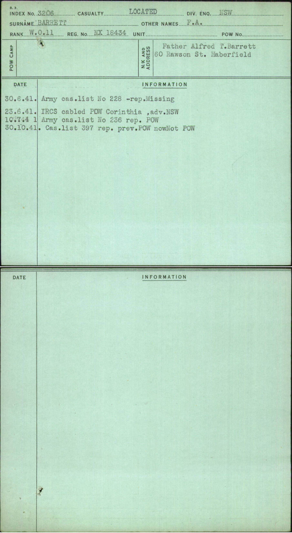 Barrett, F A, NX18434