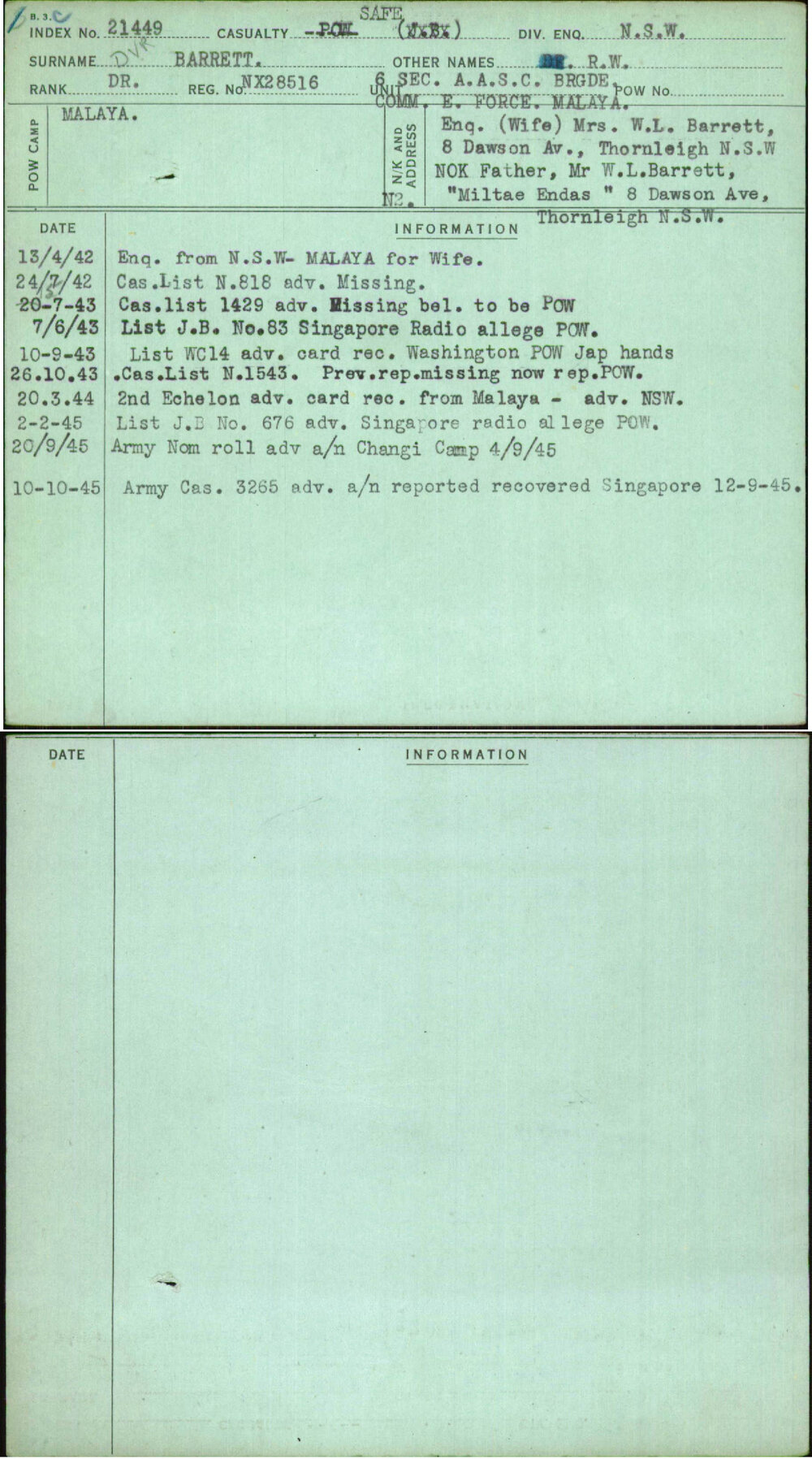 Barrett, R W, NX28516