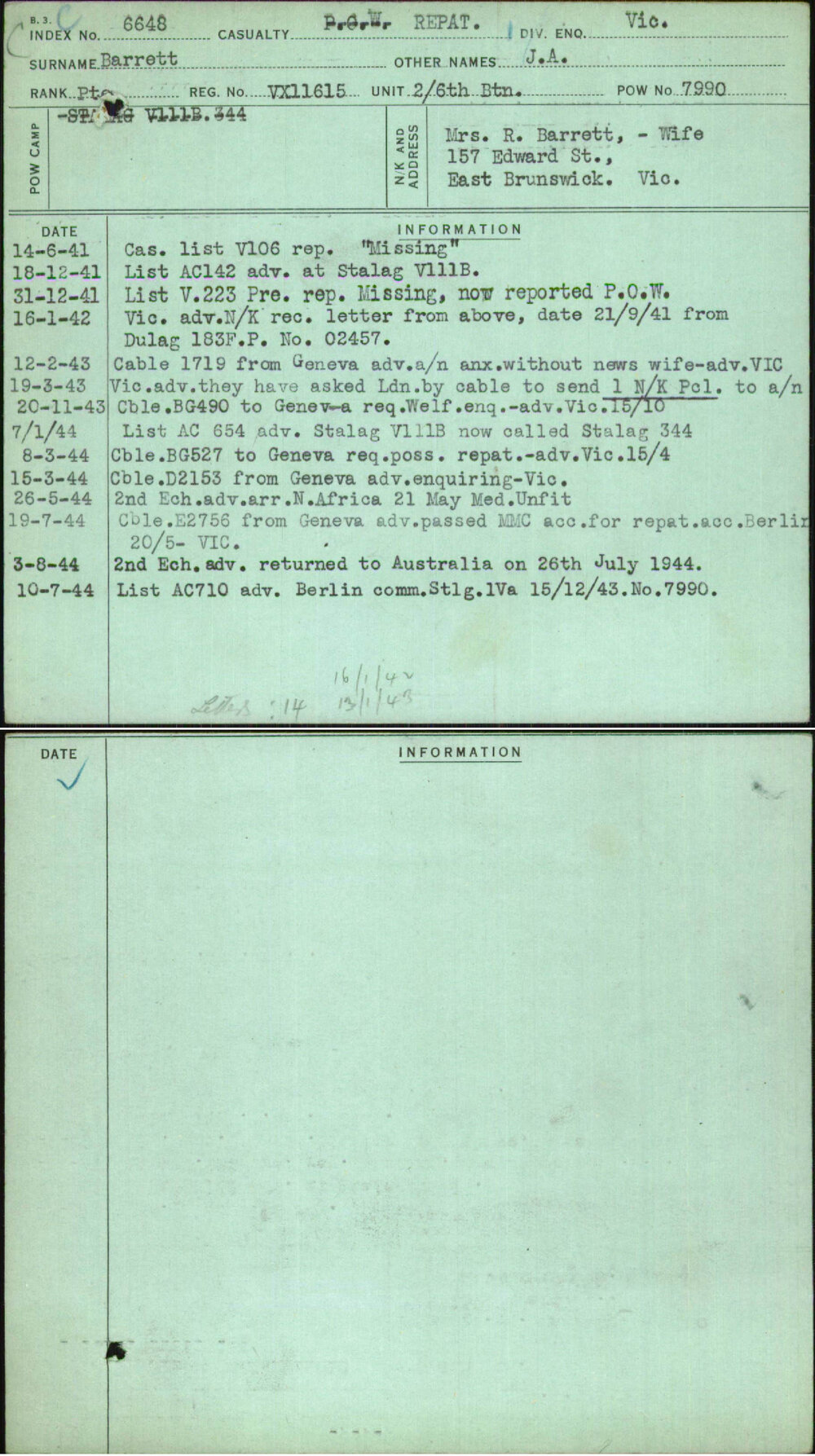 Barrett, J A, VX11615