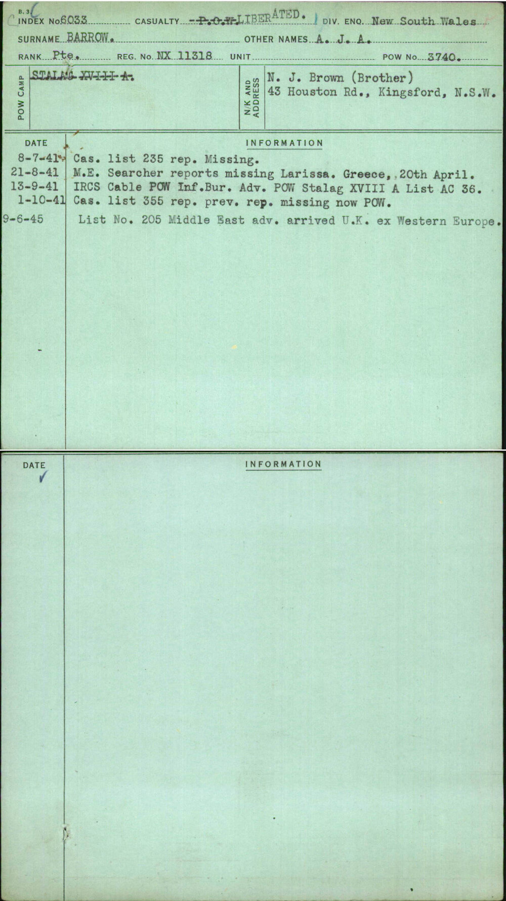 Barrow, A J A, NX11318