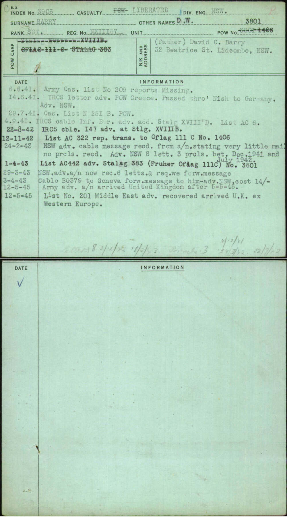 Barry, D W, NX11187