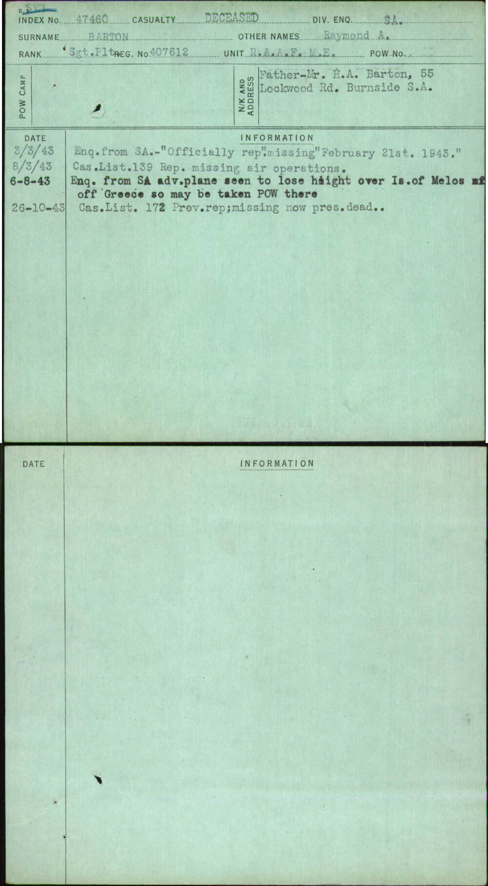 Barton, Raymond A, 407612