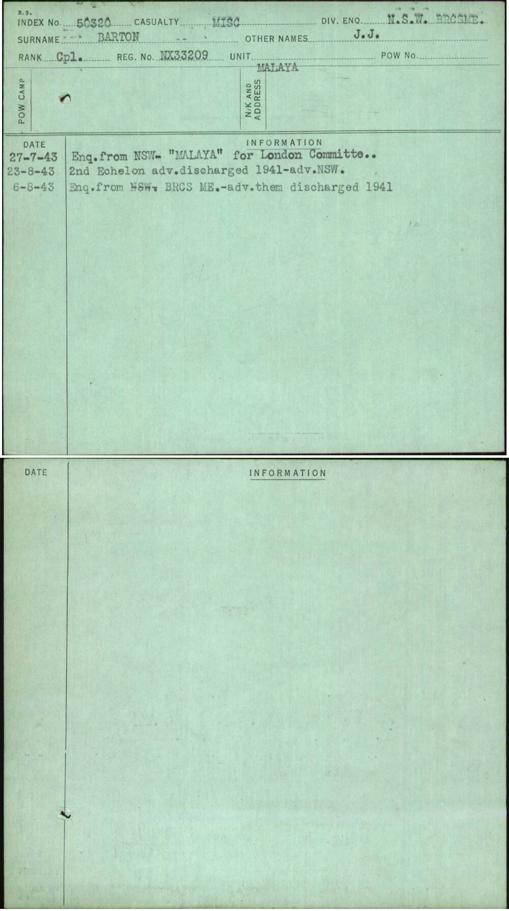 Barton, J J, NX33209