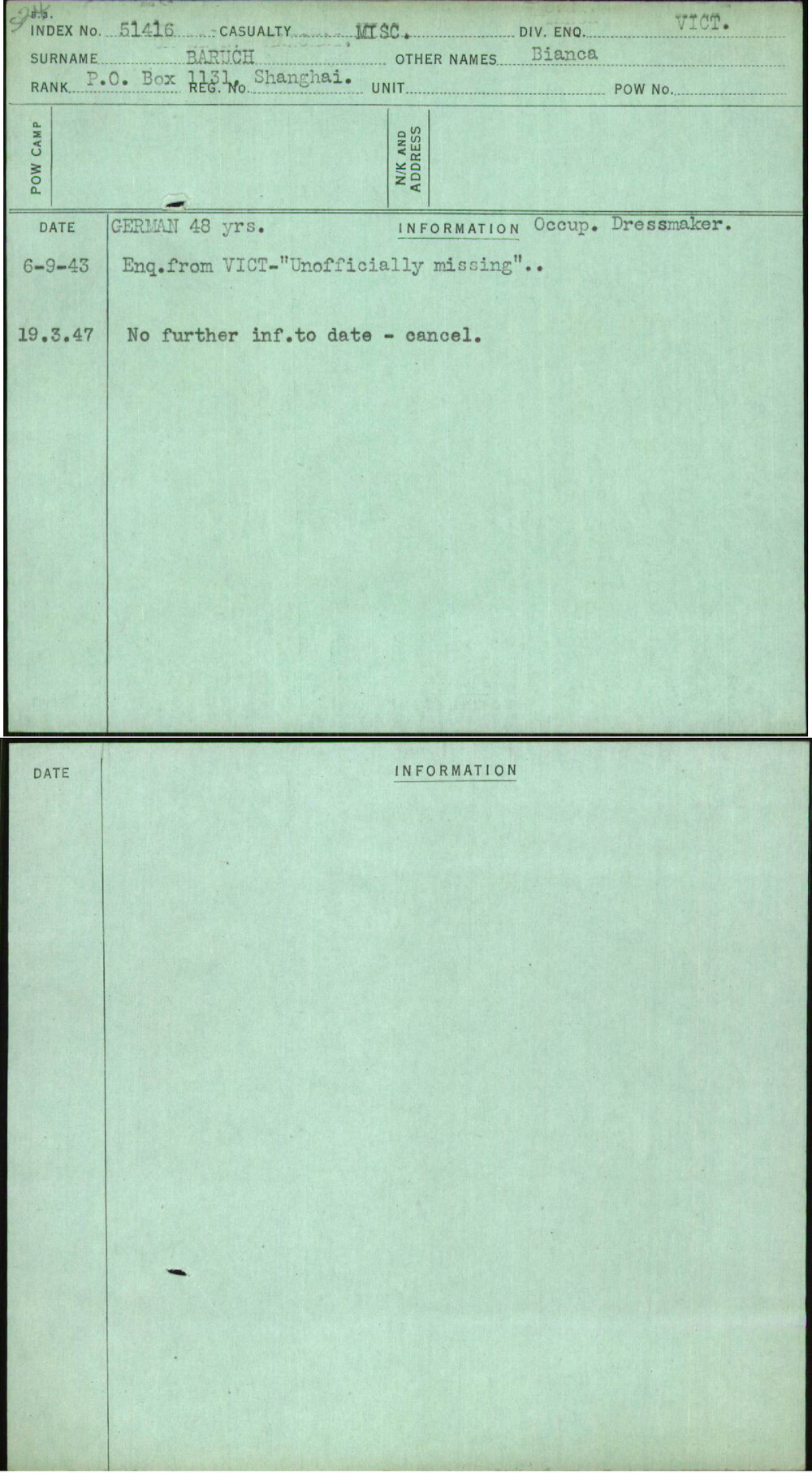 Baruch, Bianca, [No Service Number]