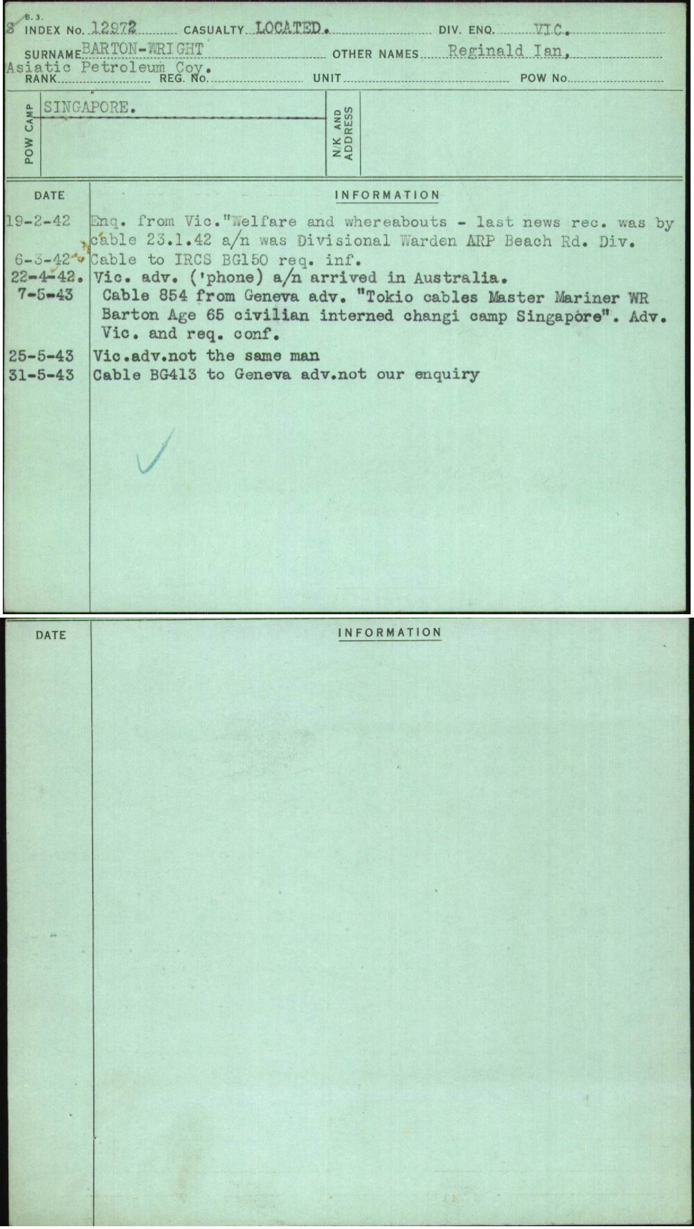 Barton-Wright, Reginald Ian, [No Service Number]