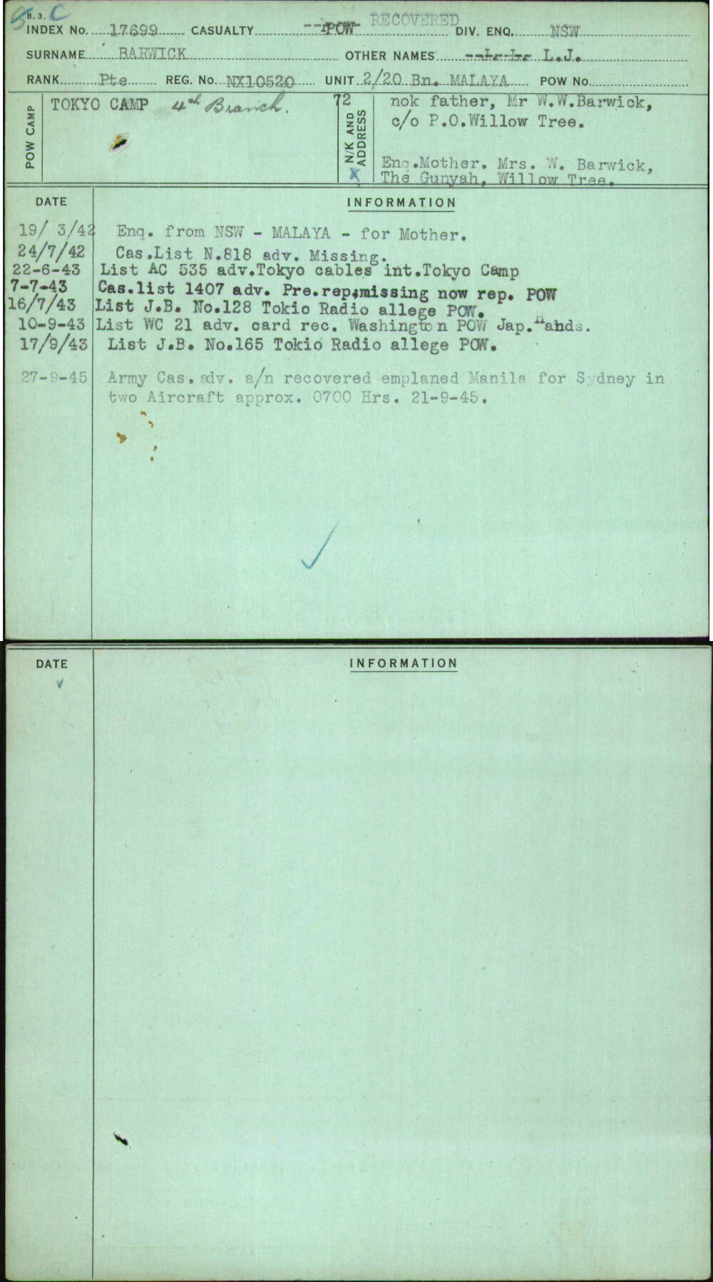 Barwick, L J, NX10520