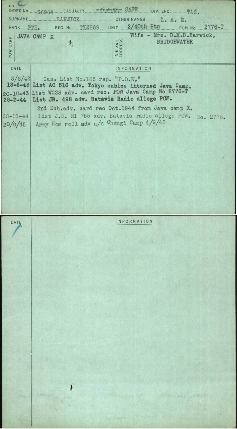 Barwick, L A E, TX2889