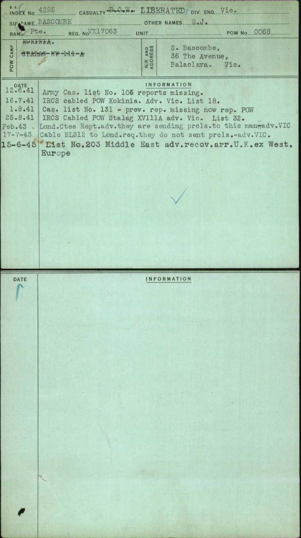 Bascombe, E J, VX17063