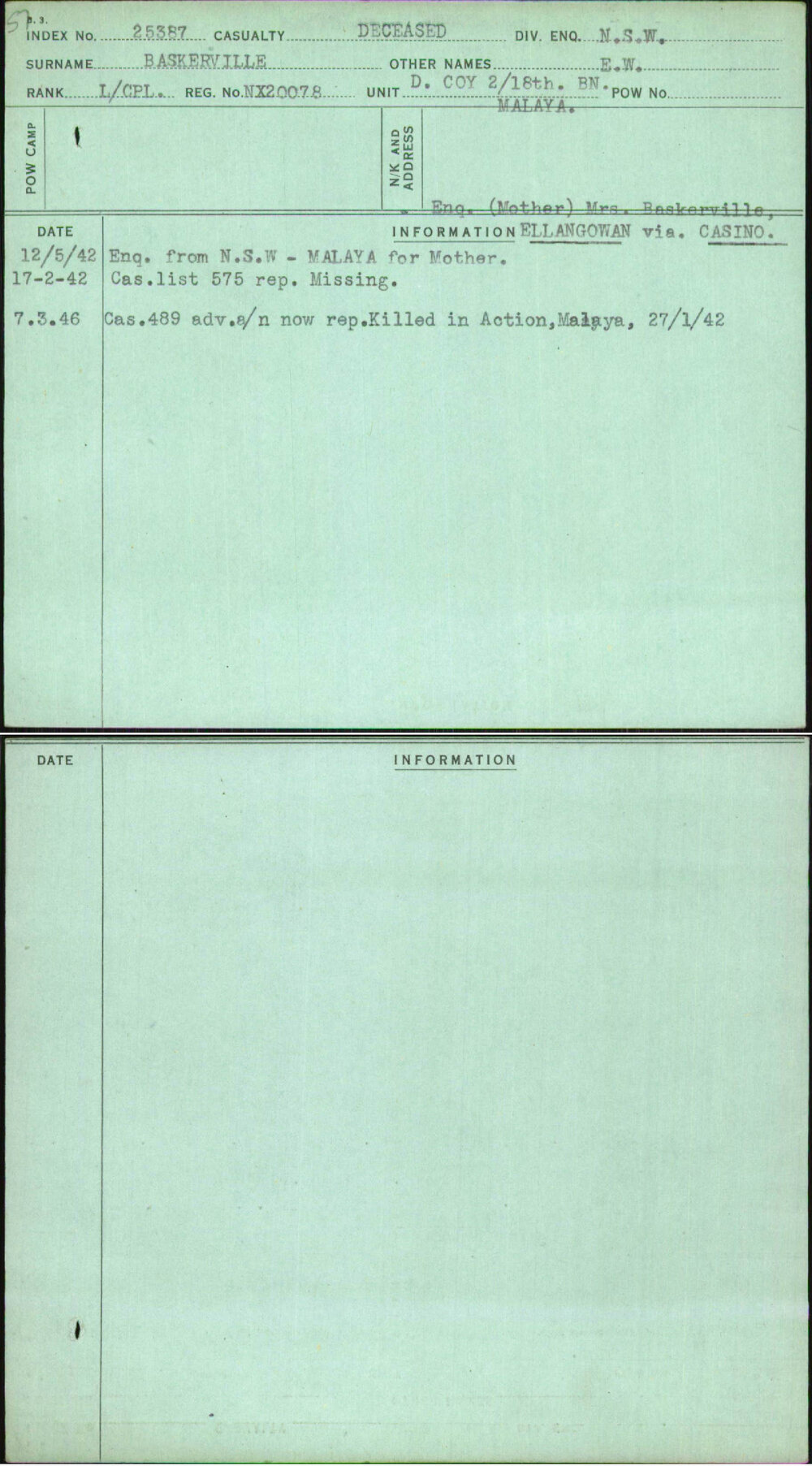 Baskerville, E W, NX20078