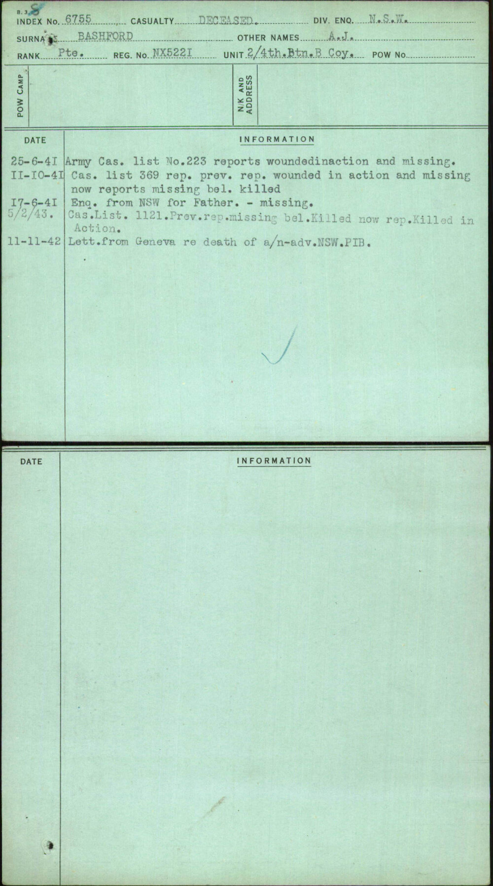 Bashford, A J, NX5221