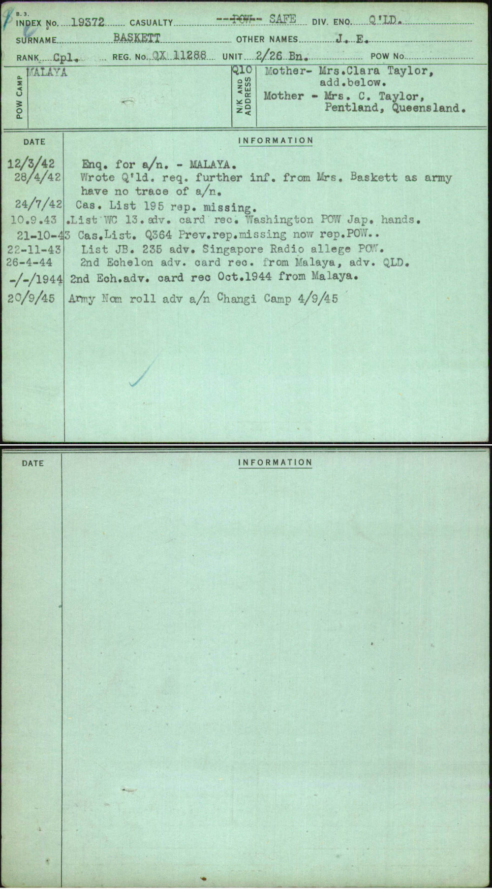 Baskett, J E, QX11288