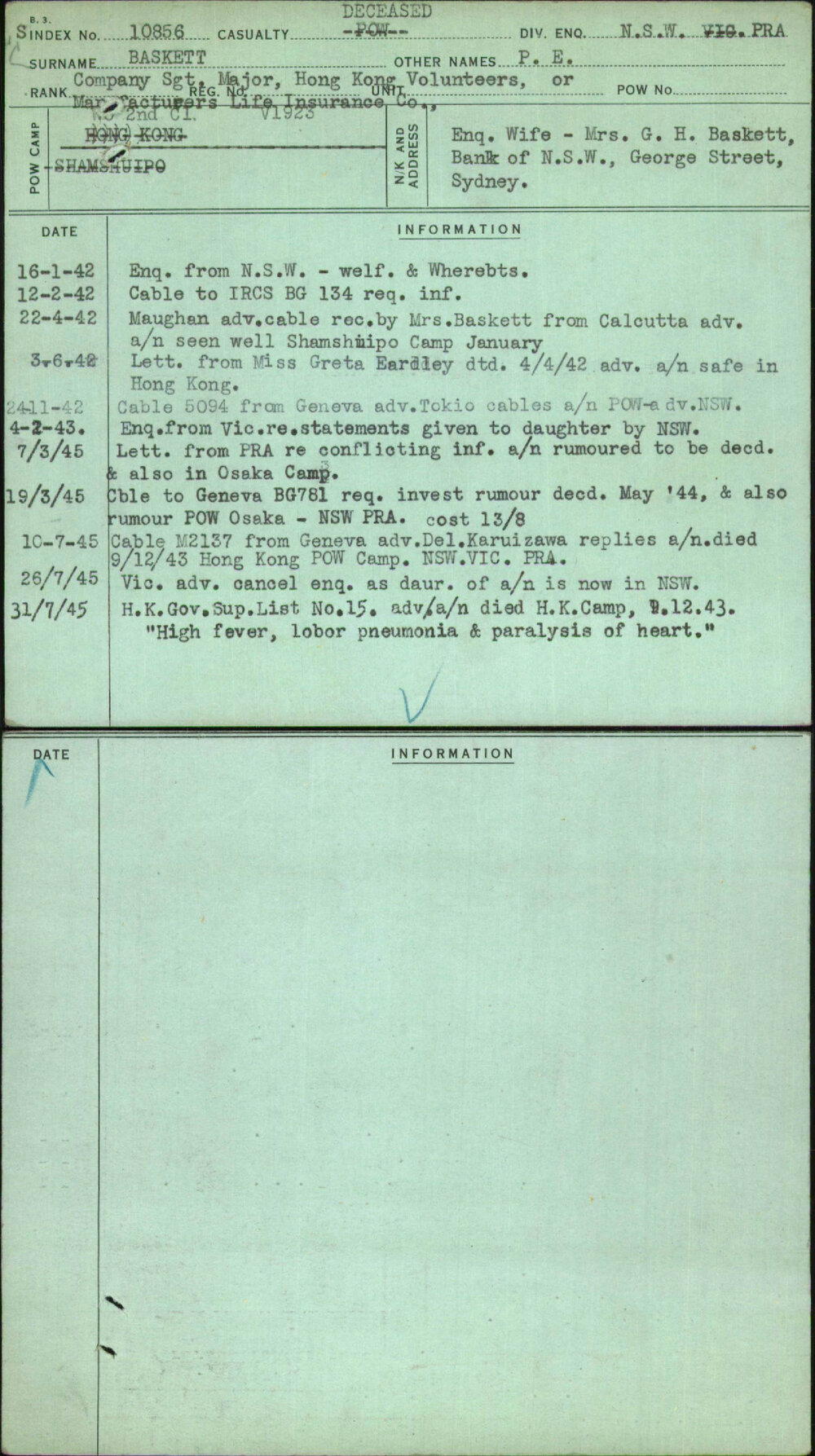 Baskett, P E, [No Service Number]