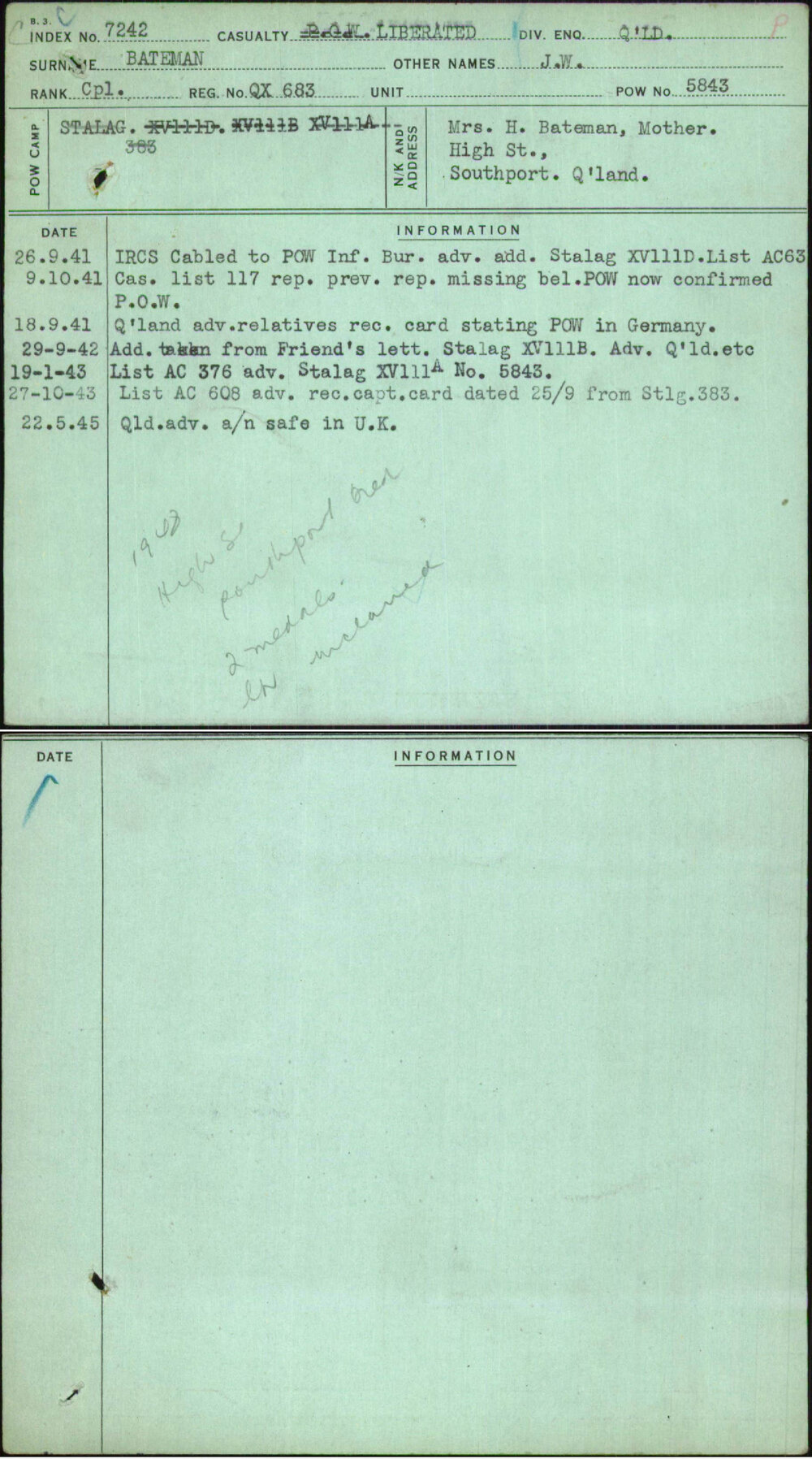 Bateman, J W, QX683