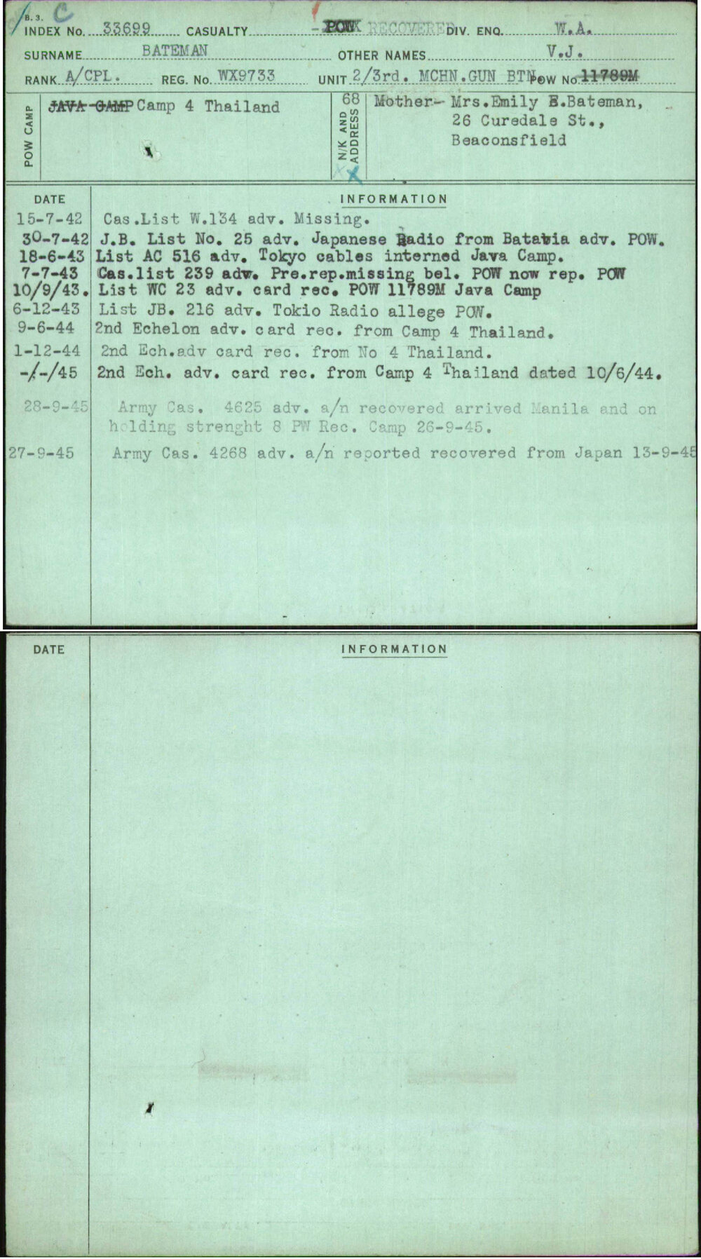 Bateman, V J, WX9733