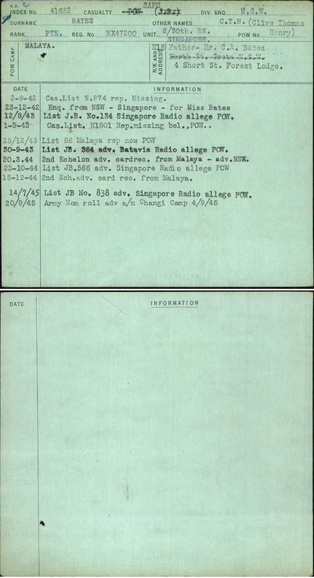 Bates, C T H (Clive Thomas Henry), NX47200