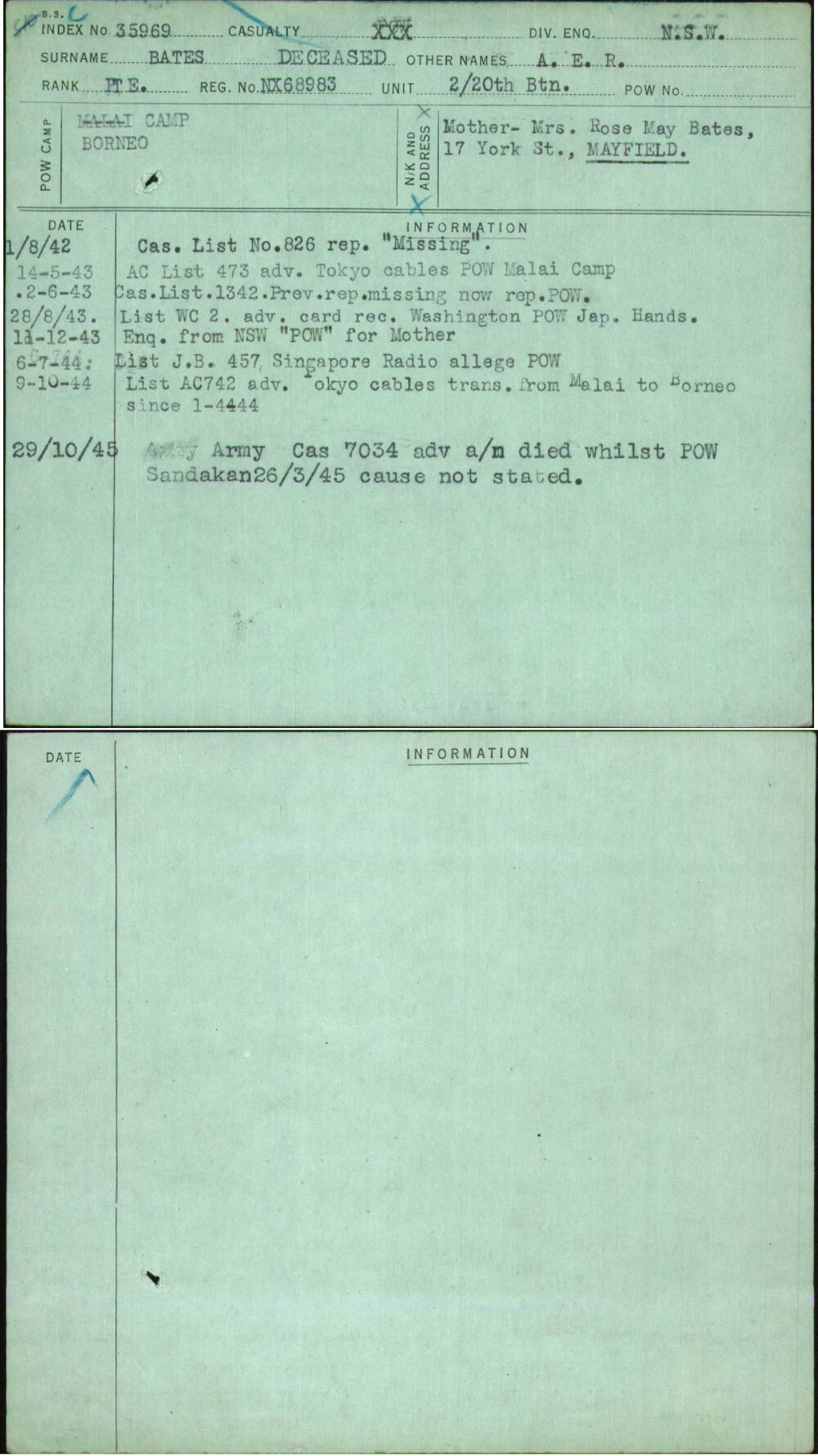 Bates, A E R, NX68983