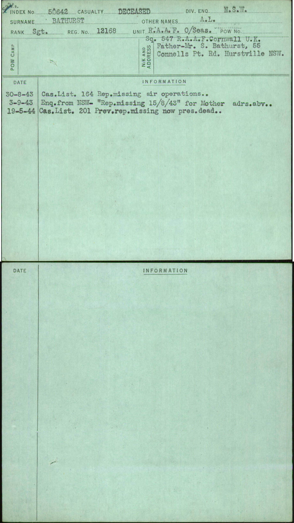 Bathurst, A L, 12168