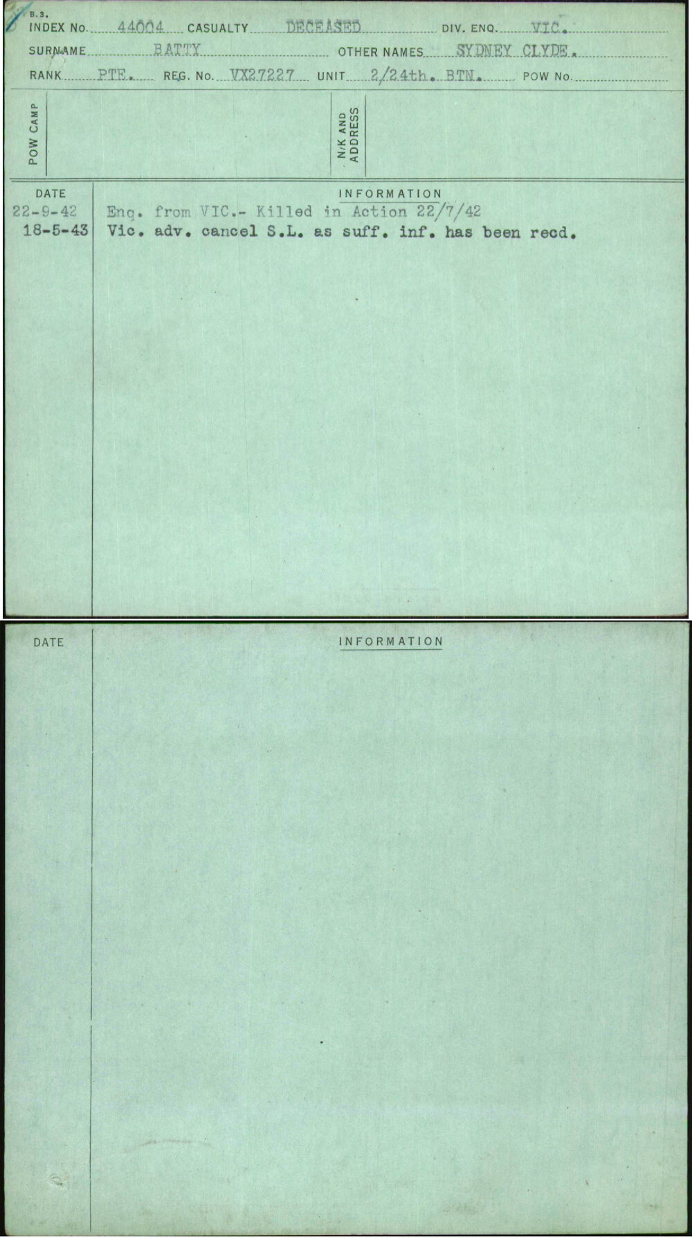 Batty, Sydney Clyde, VX27227