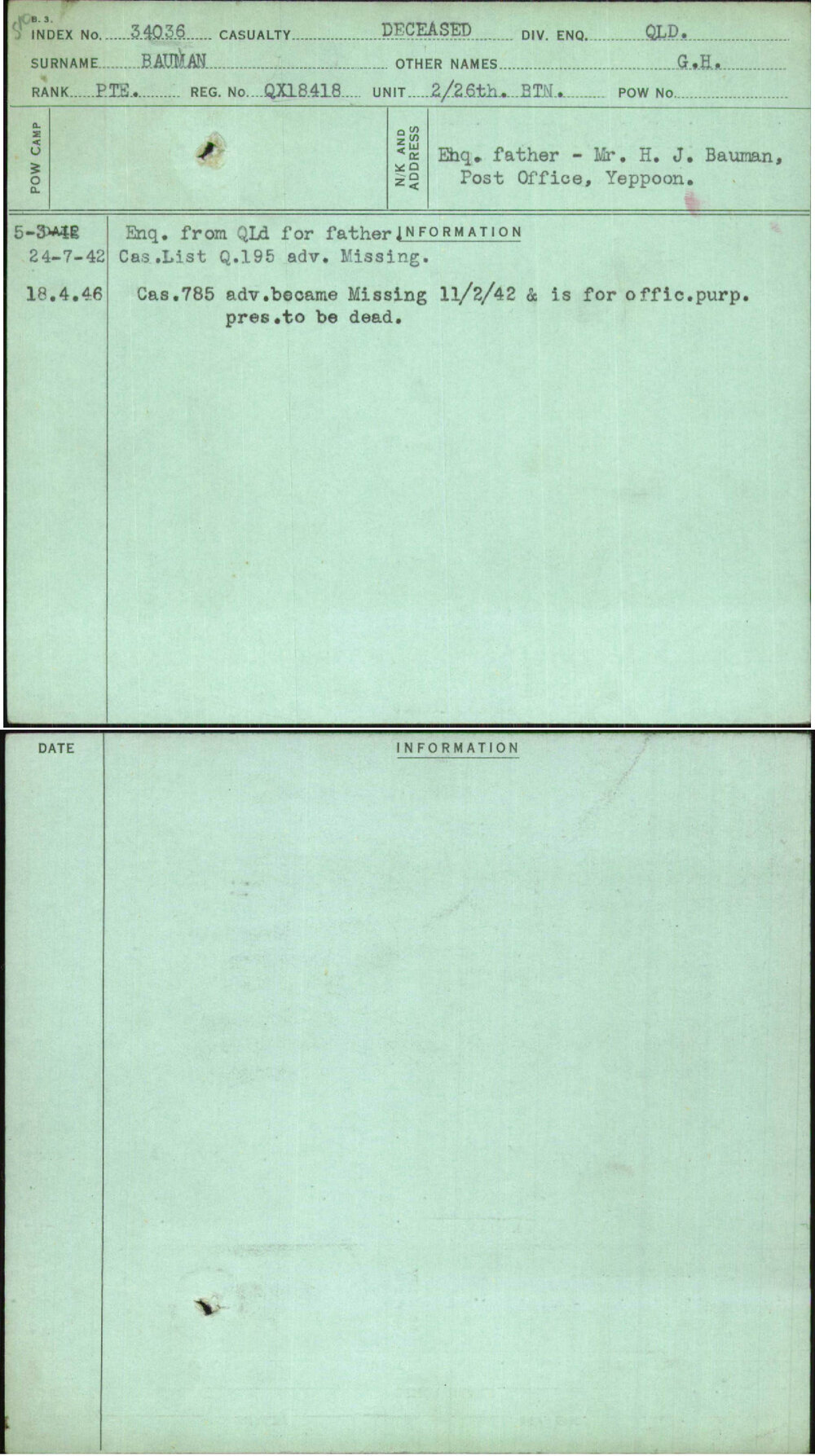 Bauman, G H, QX18418