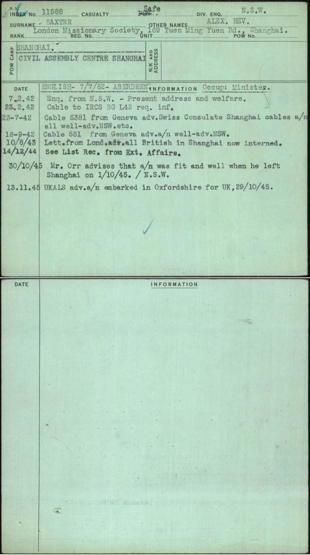 Baxter, Alex Rev, [No Service Number]