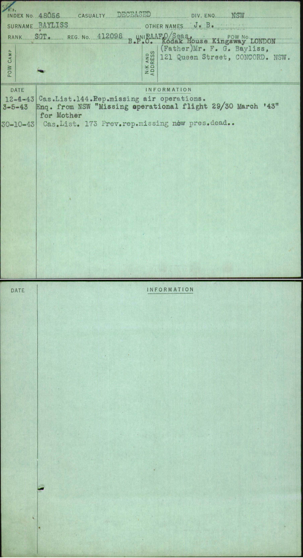 Bayliss, J B, 412098