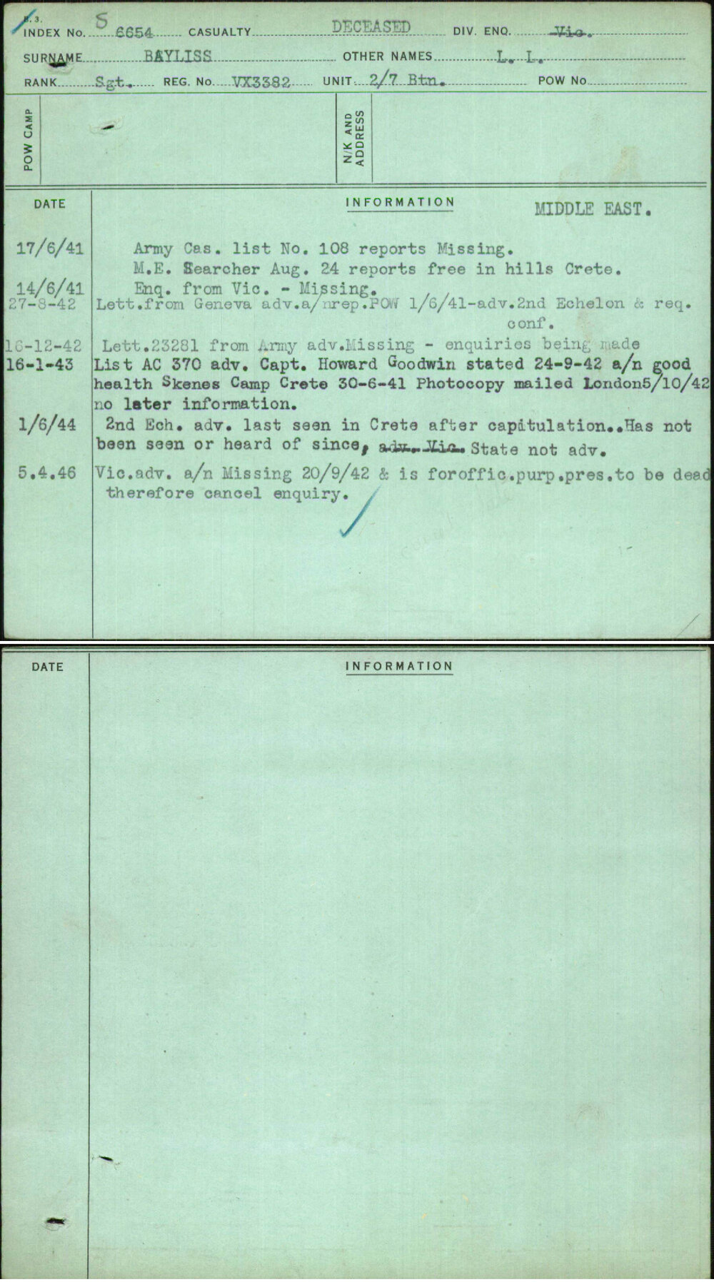 Bayliss, L L, VX3382