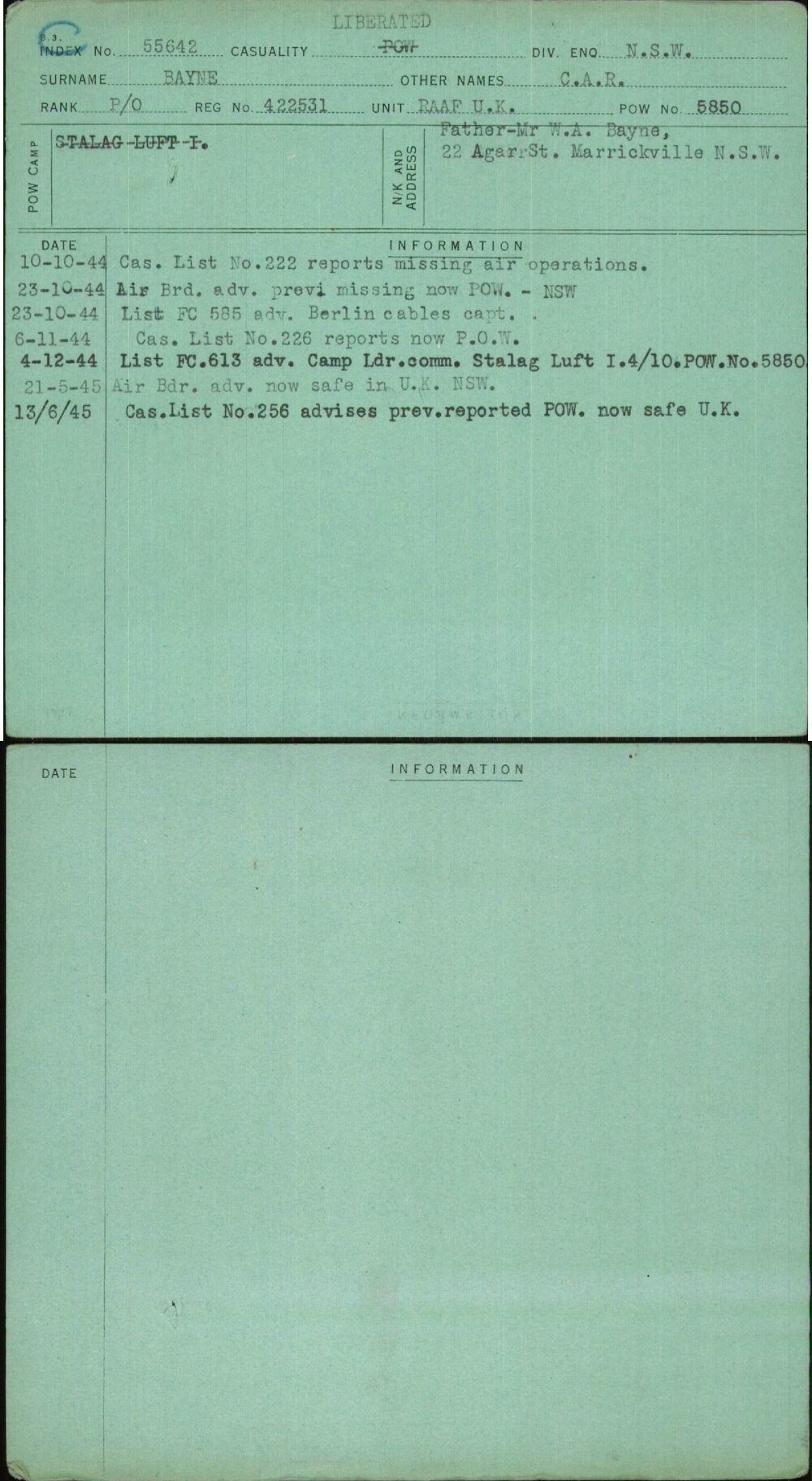 Bayne, C A R, 422531