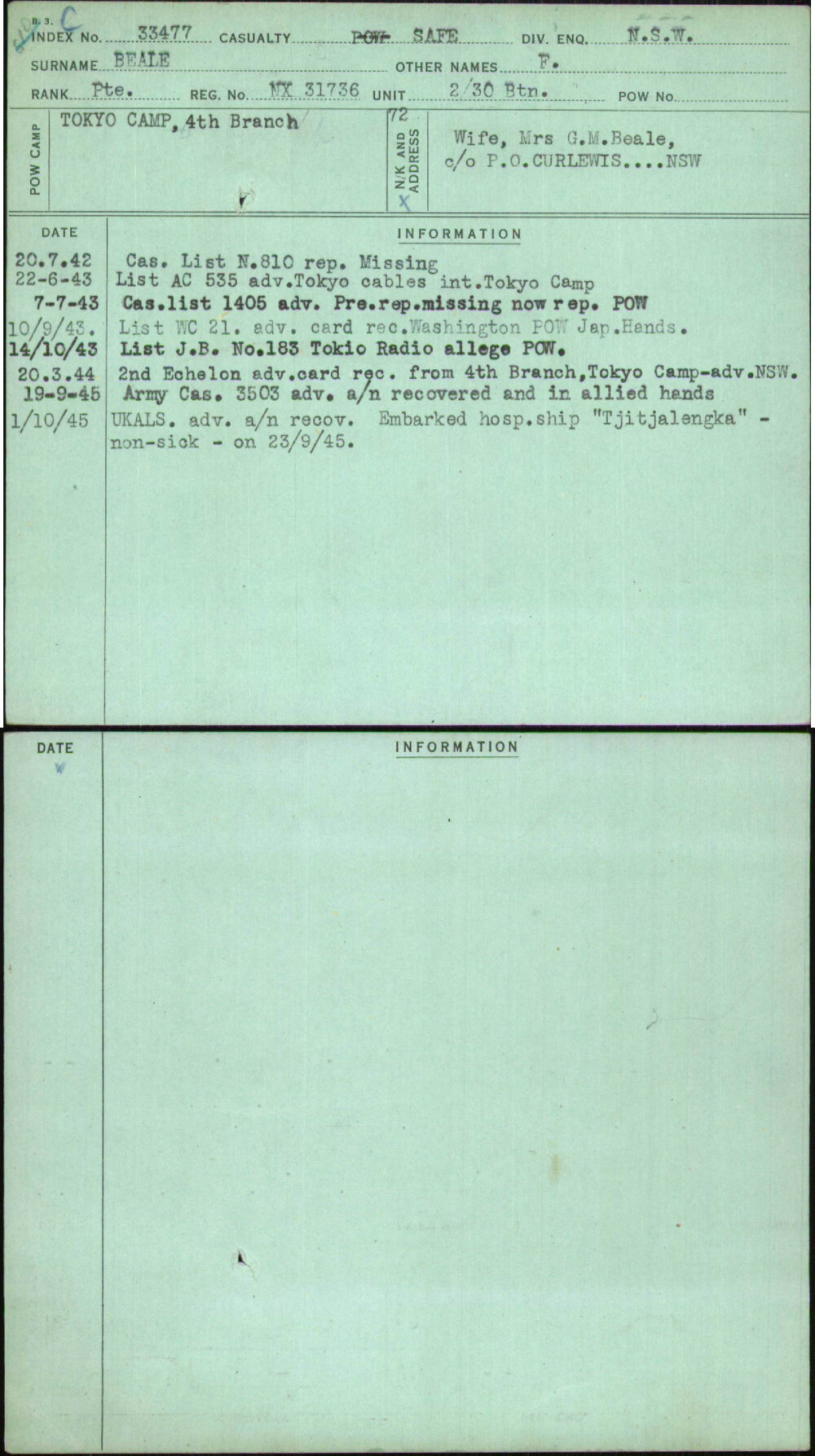 Beale, F, NX31736