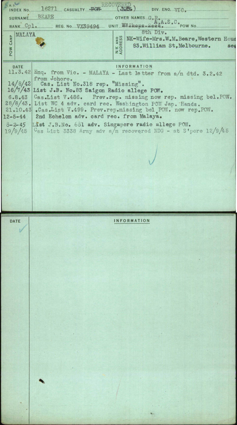 Beare, G R, VX39494