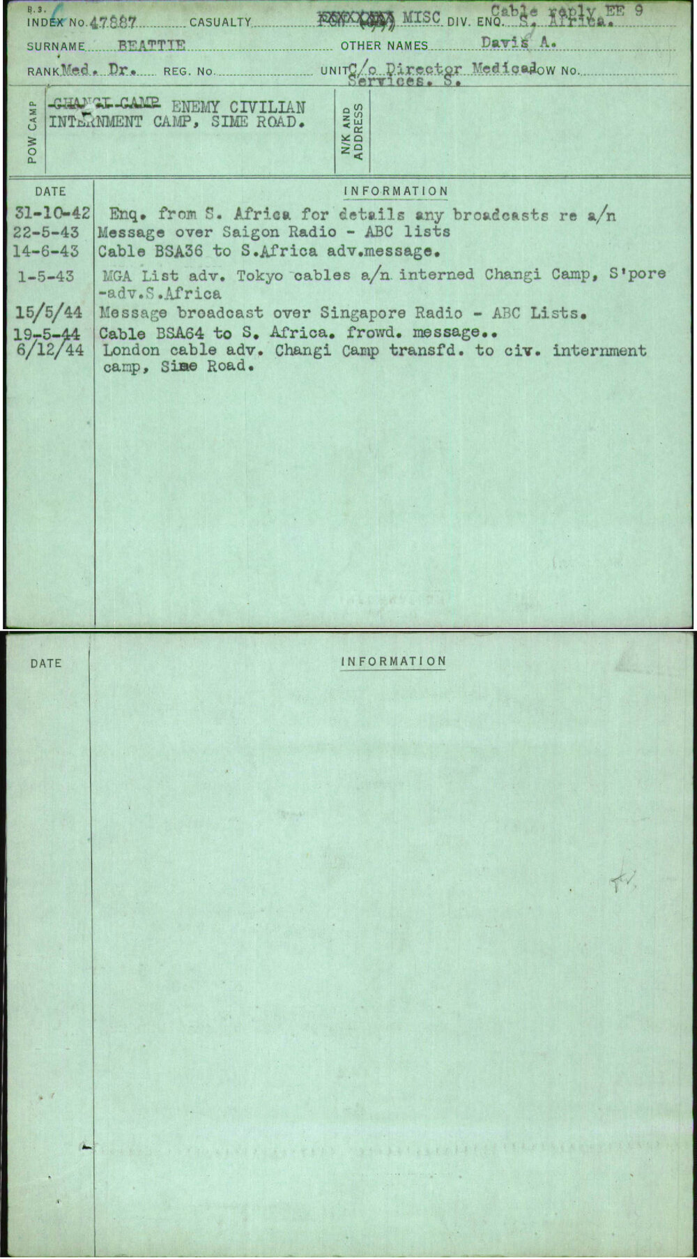 Beattie, Davis A, [No Service Number]