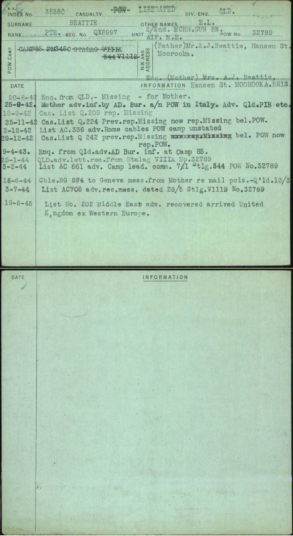 Beattie, E L, QX8997