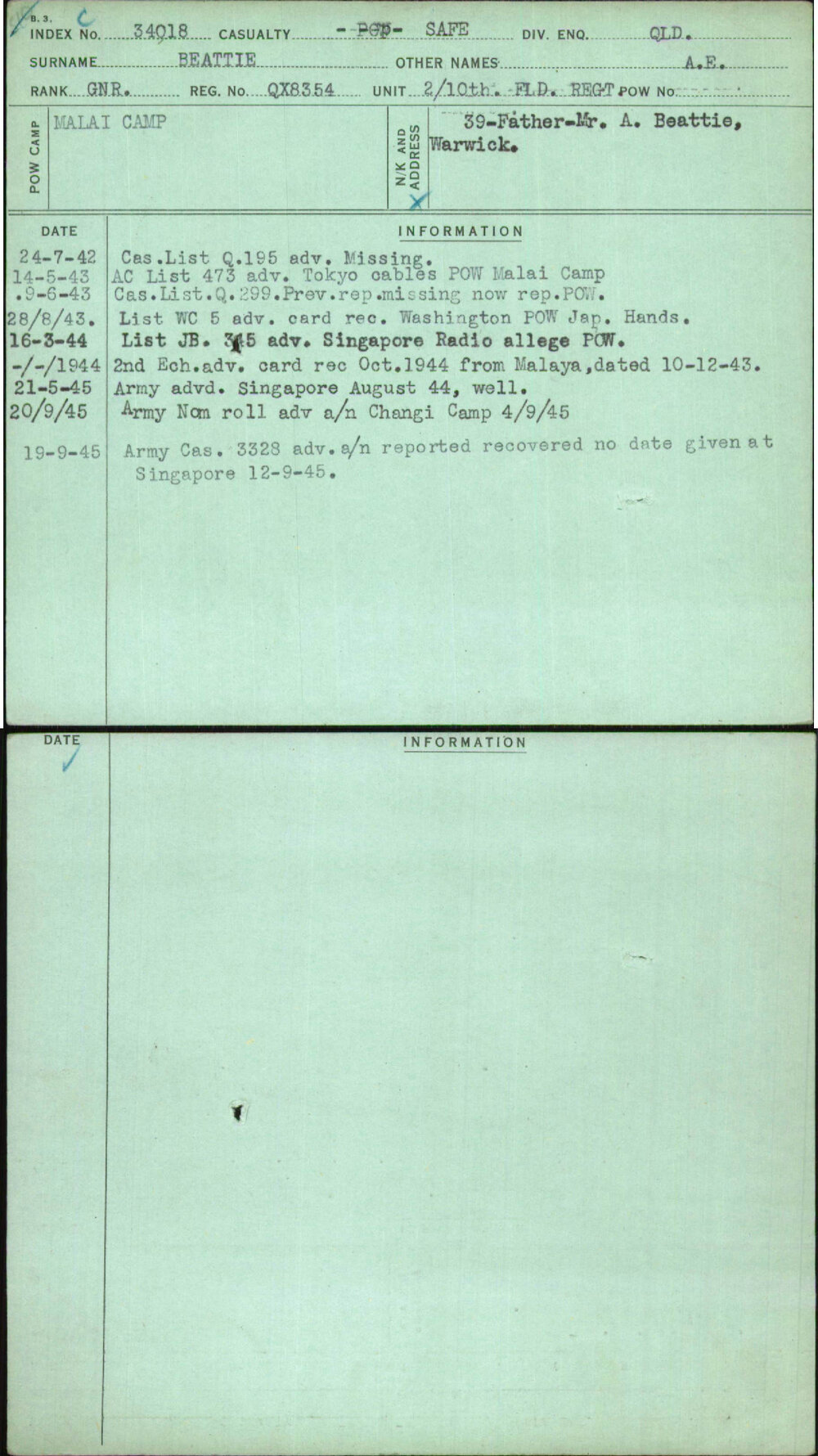 Beattie, A E, QX8354