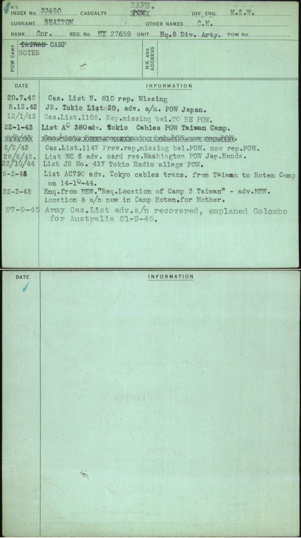 Beatton, C N, NX27659