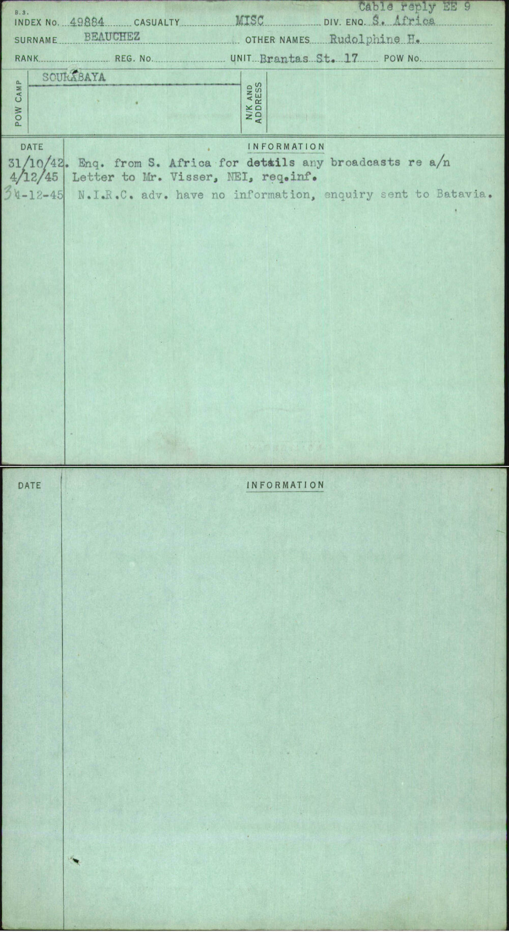 Beauchez, Rudolphine H, [No Service Number]