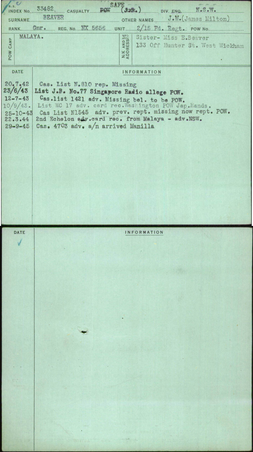 Beaver, J M (James Milton), NX5656
