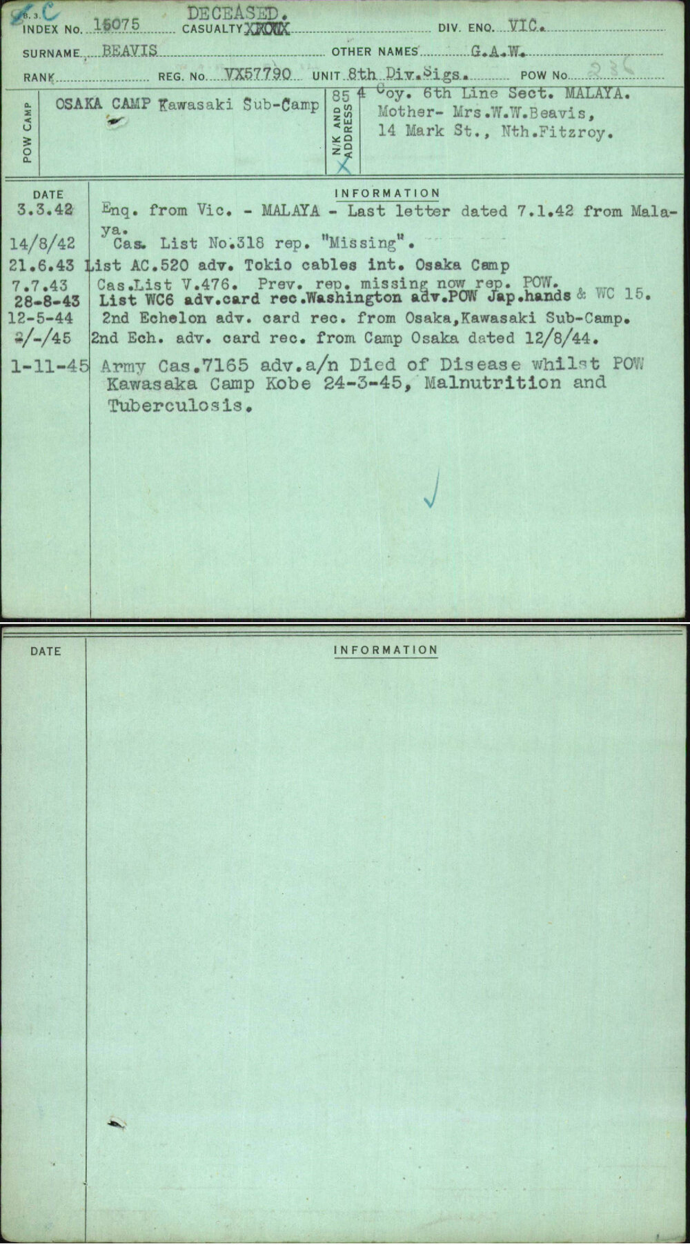 Beavis, G A W, VX57790