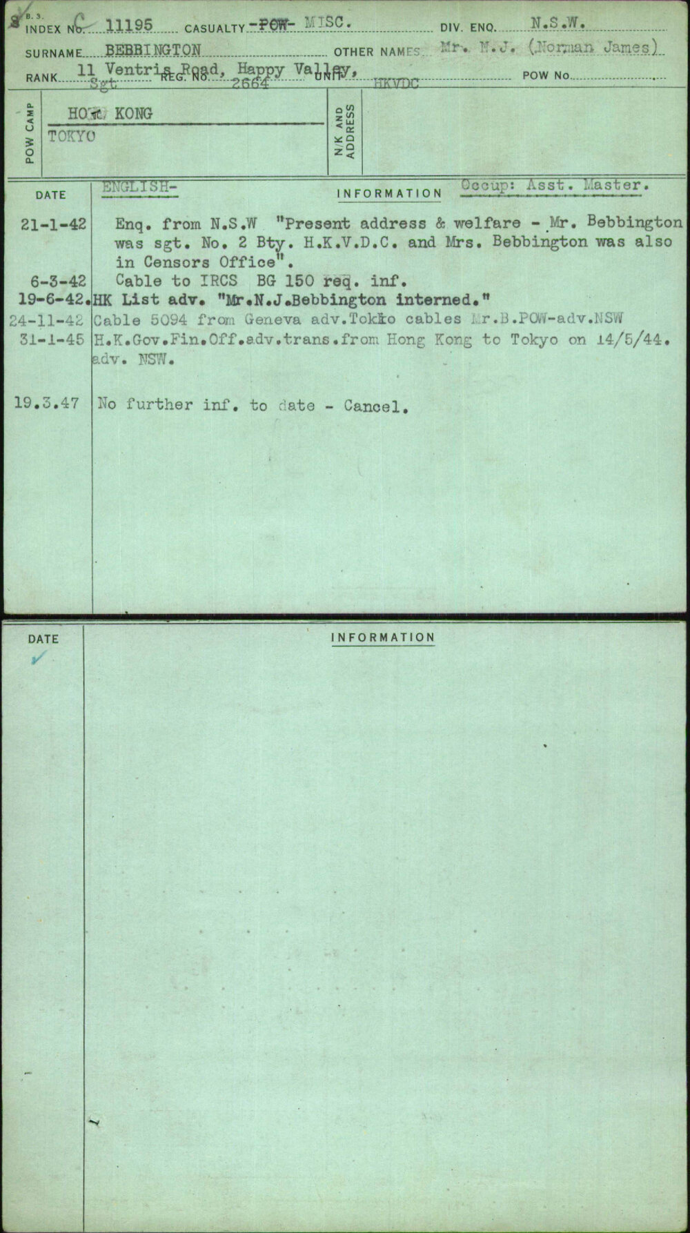 Bebbington, Mr N J (Norman James), 2664