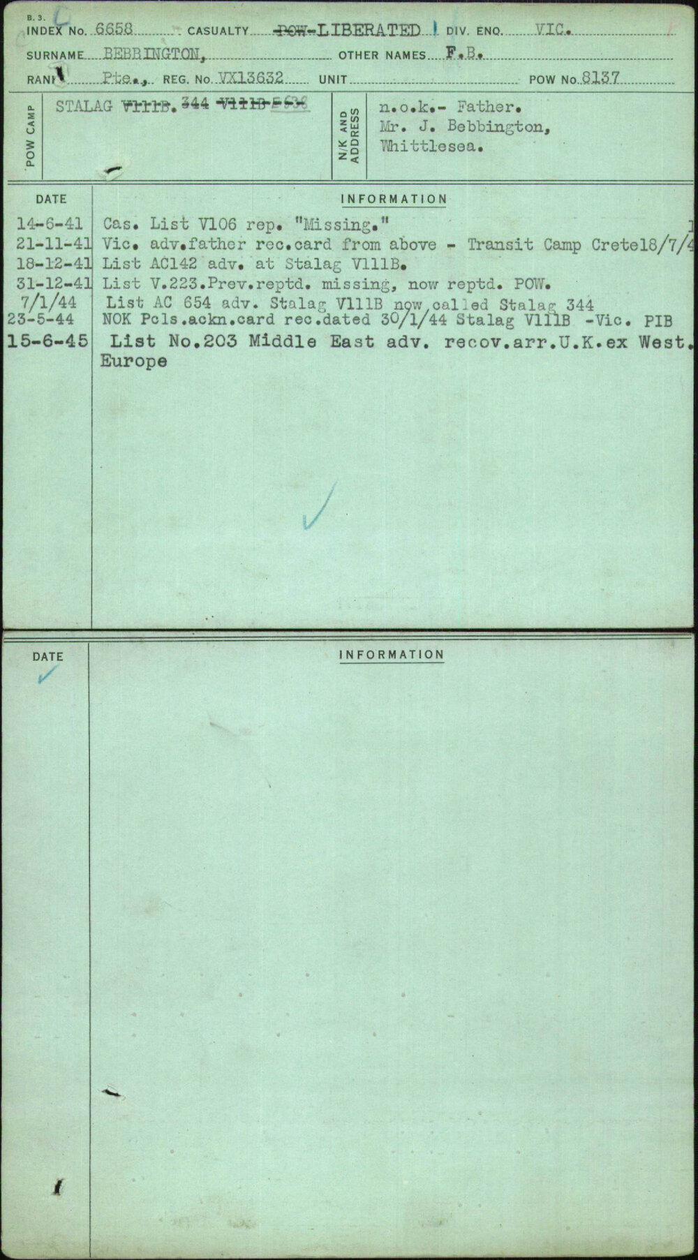 Bebbington, F B, VX13632