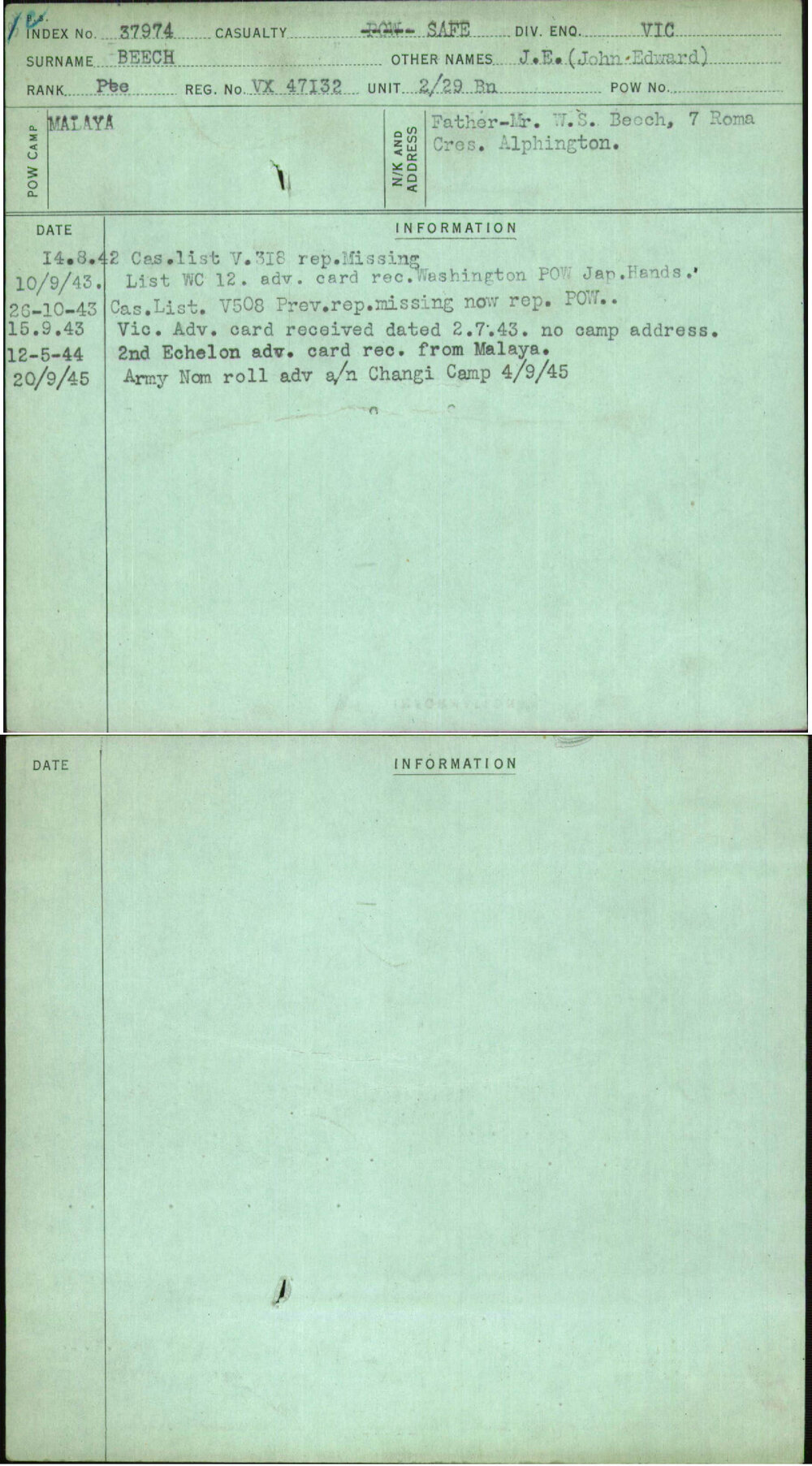 Beech, J E (John Edward), VX47132