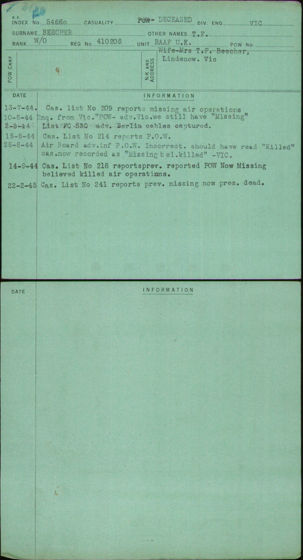 Beecher, T F, 410208