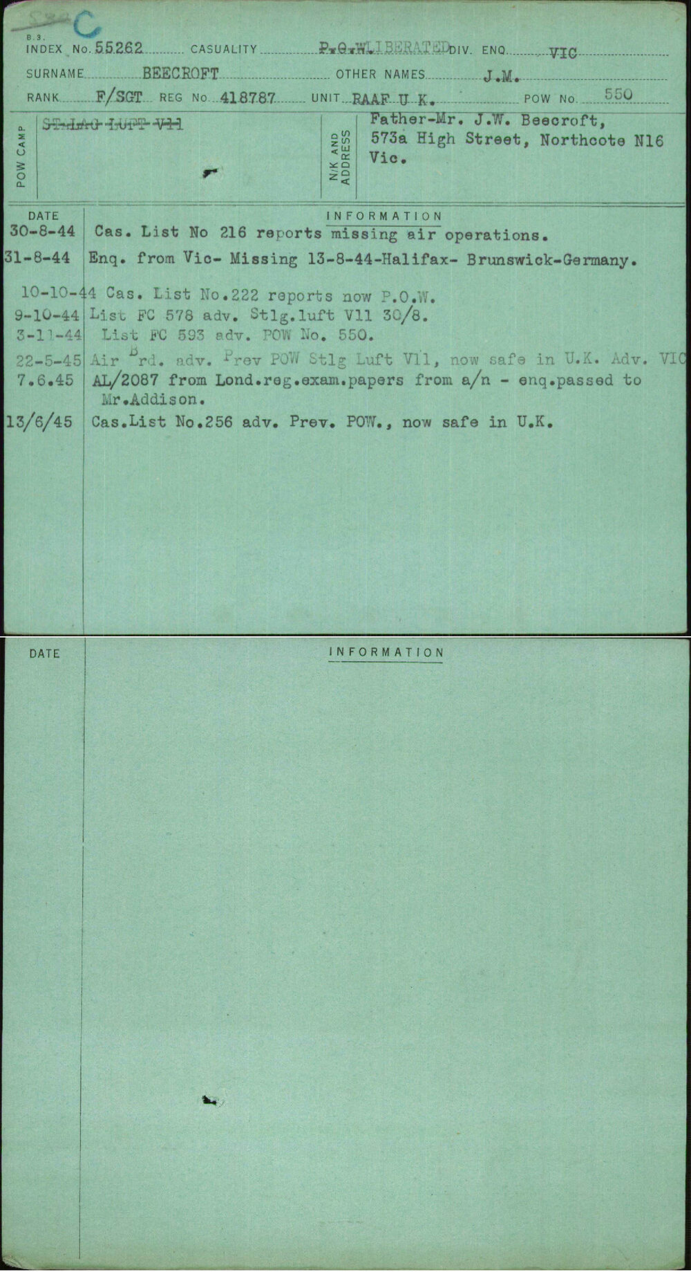 Beecroft, J M, 418787